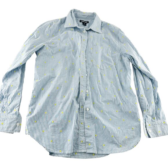 Lands End Womens M Button-Down Shirt Blue & White Striped With Yellow Dots - Picture 1 of 5